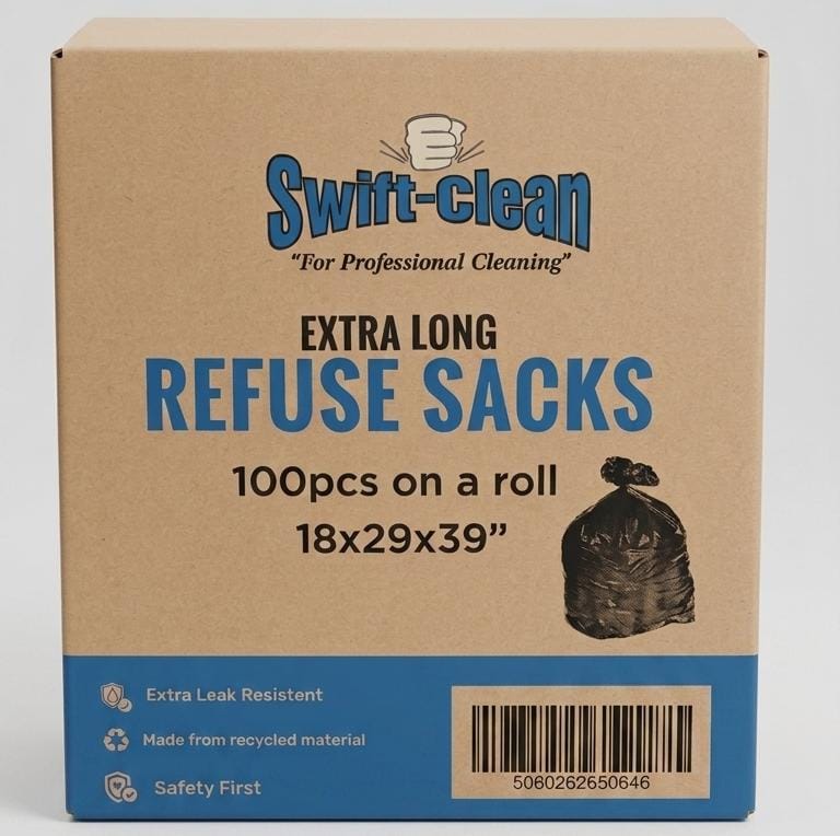 Swift-clean Extra Long Refuse Sacks, 100L (Pack of 100) - 1,050 packs available