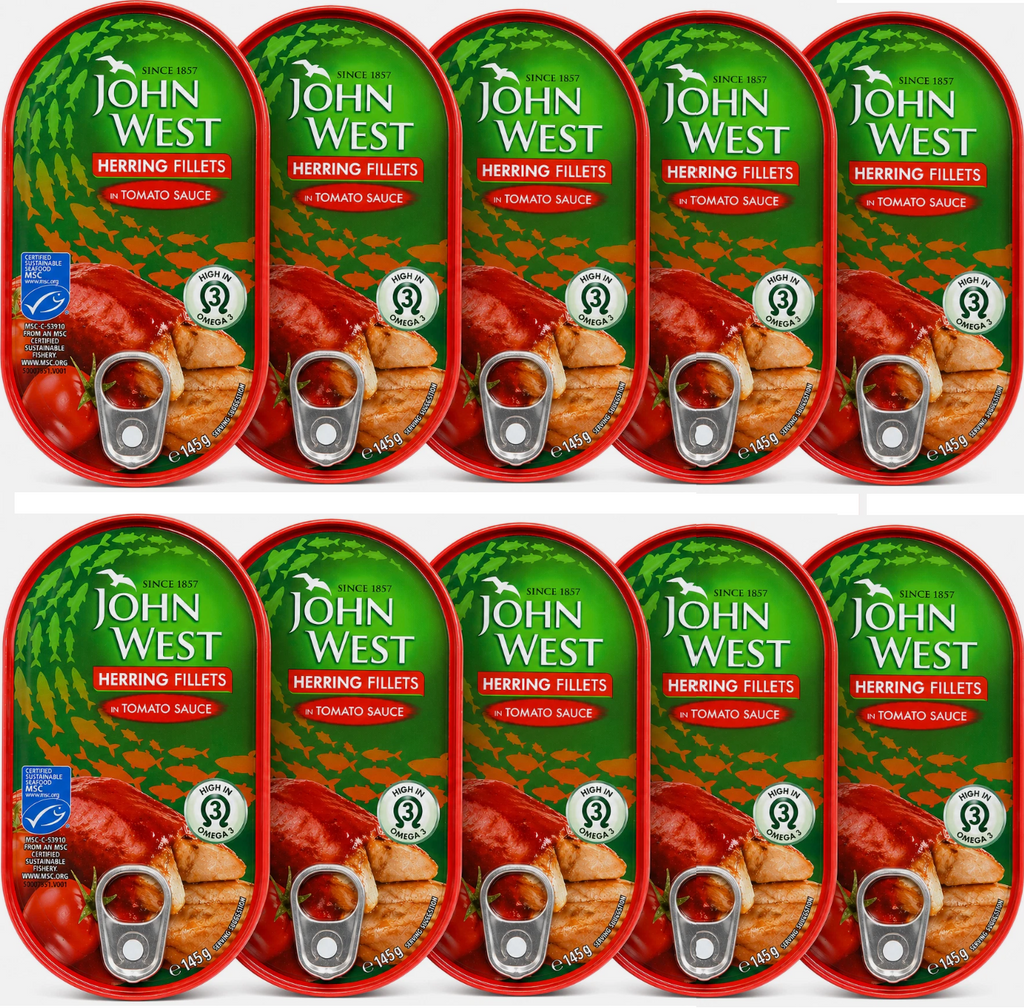 John West Herring Fillets In Tomato Sauce 10 x 145g Tins High Omega 3