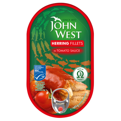 John West Herring Fillets In Tomato Sauce 10 x 145g Tins High Omega 3