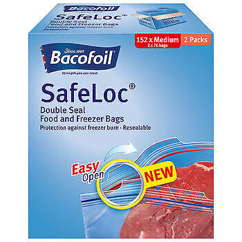 SafeLoc Double Seal Food & Freezer Bags, 152 x Medium - Bacofoil