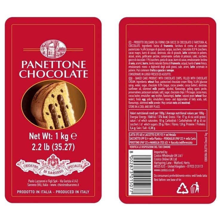 Chiostro di Saronno Panettone Chocolate 1kg Tin - Picture 2 of 2