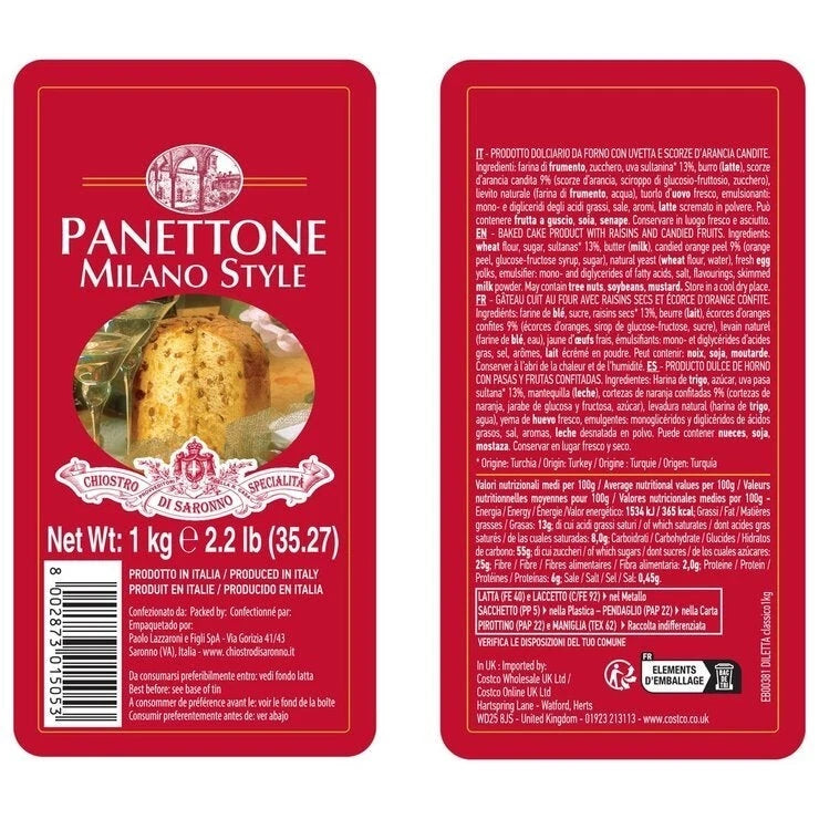 Chiostro di Saronno Panettone Classic Milano 1kg Tin - Picture 2 of 3
