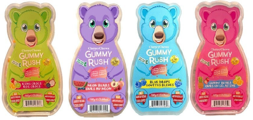 Cherry Chews Gummy Rush Jelly Mix Fruits Flavour Jelly 160g Bear Shape Tub