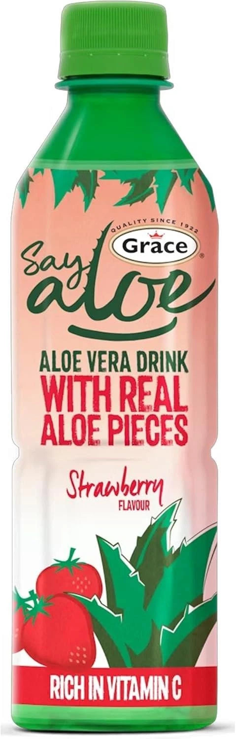 Grace Say Aloe Vera Drink Strawberry Flavour 500ml (Pack of 12)