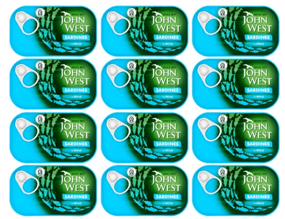 John West Sardines in Brine High in Omega 3 Fish in Salt Water 120g (Pack of 12)