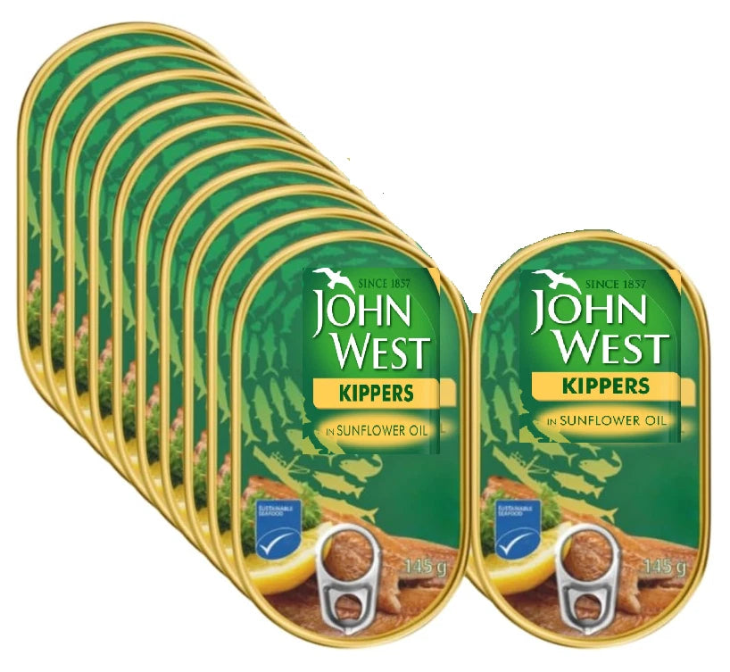 JOHN WEST Kippers in Sunflower Oil 145g Canned Fish (PACK OF 10)