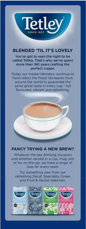 Tetley 1 One Cup Black Fresh Catering Size Sealed Pack of 1100 Tea Bags 2.5kg