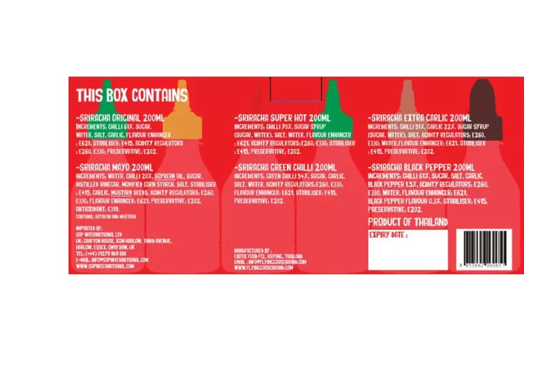 Flying Goose Sriracha Chilli Sauce Selection Mix Flavours Spicy Set Pack 6x200ml