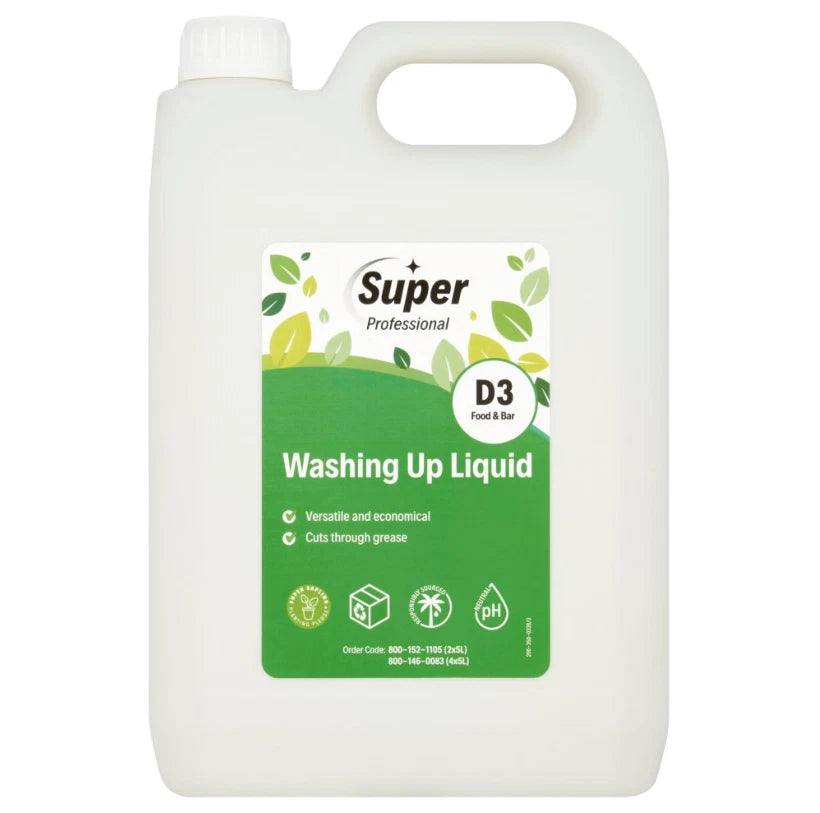 Super Professional D3 Washing Up Liquid Cuts Through Grease 5L