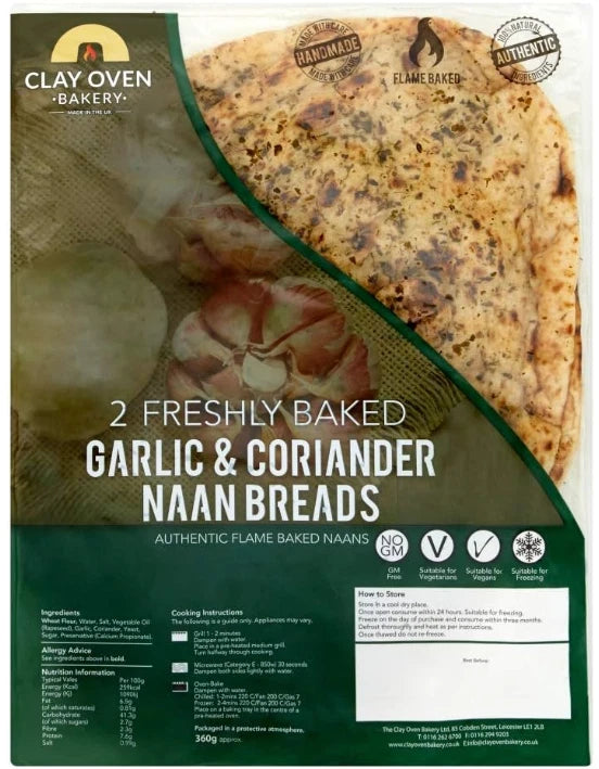 Clay Oven Bakery Garlic & Coriander Naan Breads 360g