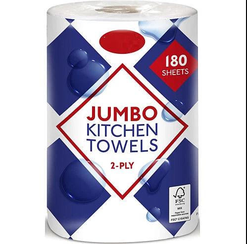 Bestin Jumbo Kitchen Towels, 2-Ply, 180 Sheets per Roll, 6 Roll Multi-Pack