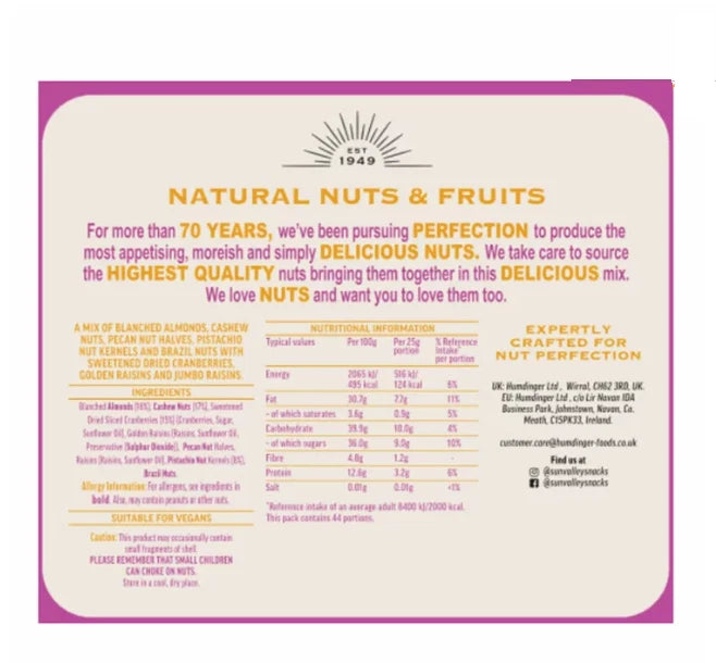 Sun Valley Fruit & Nut Mix Bag, High Fibre Snack, 1.1kg