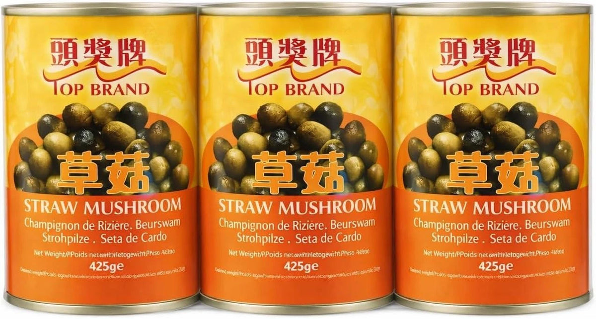 Top Canned Straw Mushroom Whole 425g x 3, for Soup Stir Fries and Fried Rice
