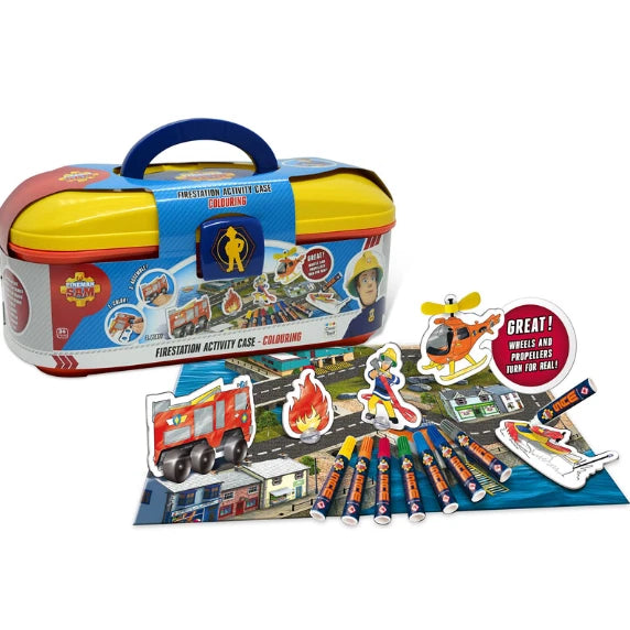 Fireman Fire Station Activity Case with Figures, Vehicles, Playmat Accessories
