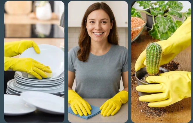 Bestin Rubber Gloves with Cotton Flock Lining Non Slip Grip - Medium Pack of 6