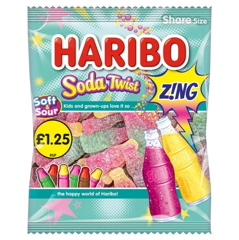 Haribo Share Bags 140g Fruity Fizzy Gummy Jelly Sweets Assorted Flavours 12 Pack