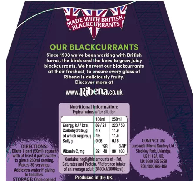 Ribena Blackcurrant Concentrate 1.5L Pack of 3