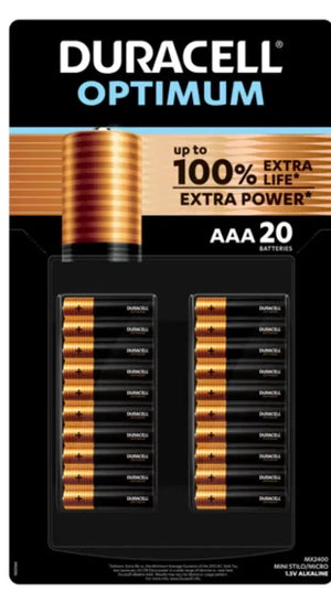 Duracell Optimum 100%Extra Life Power AAA Alkaline1.5v Battery Pack 20 Batteries