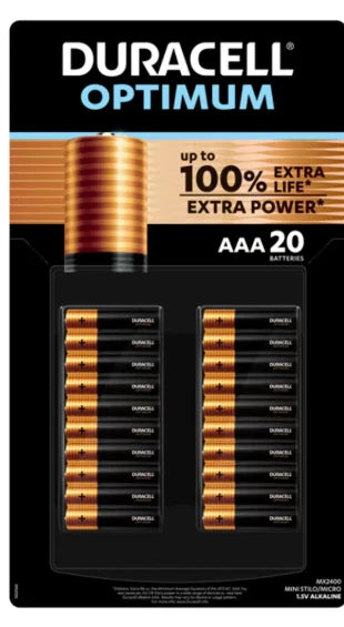 Duracell Optimum 100%Extra Life Power AAA Alkaline1.5v Battery Pack 20 Batteries