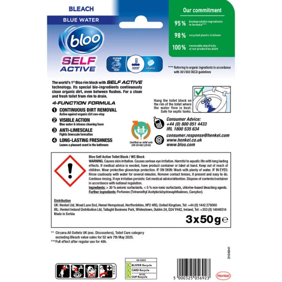 Bloo Self Active Triple Toilet Rim Block & Bowl Cleaner, Flower, 3 x 3 Pack