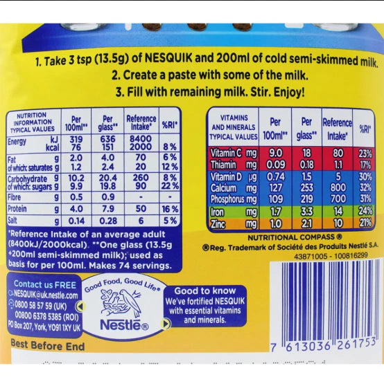 Nesquik Chocolate Flavoured Milkshake Powder 1kg Tub Pack (2 Pack)