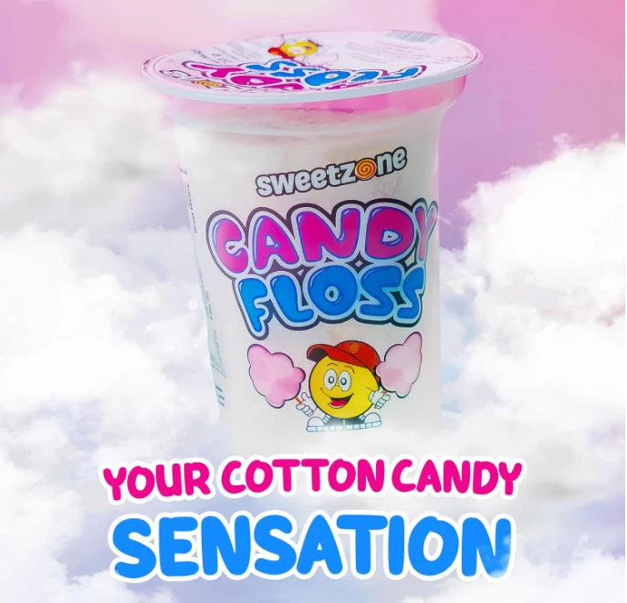 Sweetzone Candy Floss Halal Sweets Tub 20g x 12 Pack, Sweets Bulk, Retro Sweets