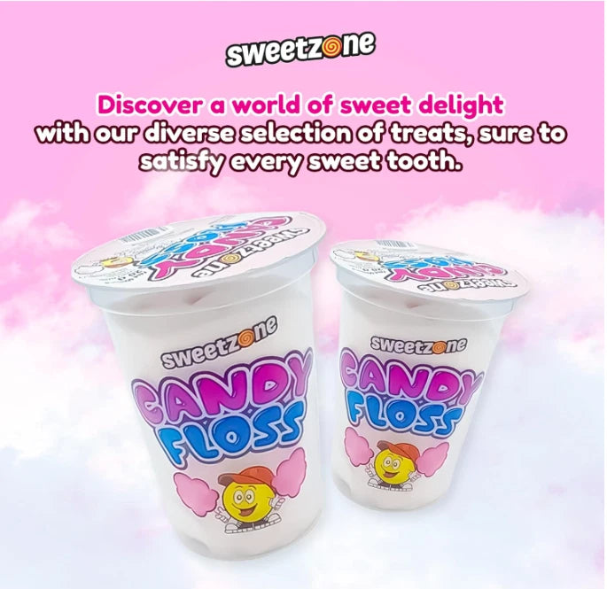 Sweetzone Candy Floss Halal Sweets Tub 20g x 12 Pack, Sweets Bulk, Retro Sweets