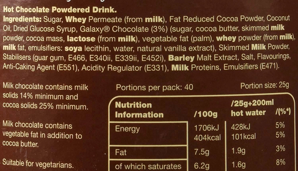 Galaxy Instant Hot Chocolate 2 × 1kg Box Delicious And Nutritious Drink