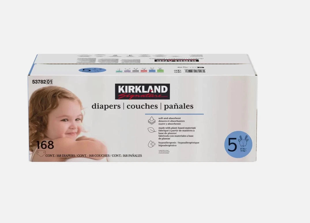 Kirkland Signature Baby Diapers Size 5 Nappy 12+kg Breathable Pack 168 Nappies