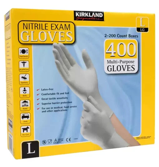 Kirkland Signature Large Nitrile Exam Medical Food Gloves Latex , 2 x 200 Pack