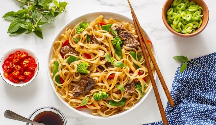 Loo Choo Wide Noodle Wheat-Based, Ideal for Soups and Stir-Fries, 300g