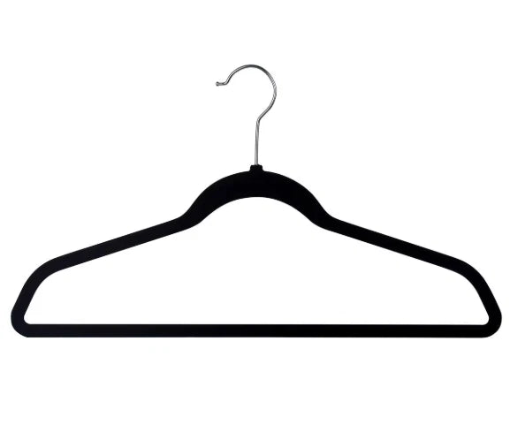 50 x Adult Coat Hangers Clothes Flocked Non-Slip Velvet Grip Space Saving Black