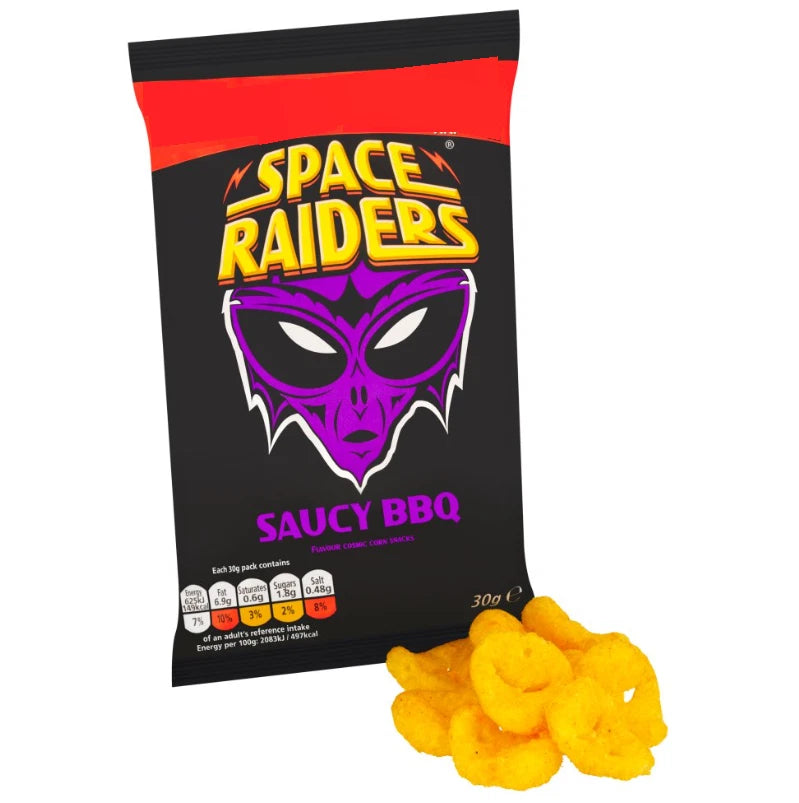 Space Raiders Saucy BBQ Crisps Baked not Fried 30g Pack of 36