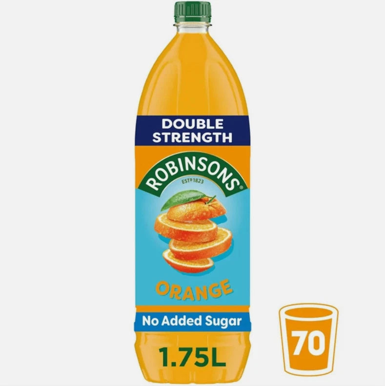Robinsons Real Fruit Double Strength Orange Squash Juice No Sugar Pack 3 x 1.75L