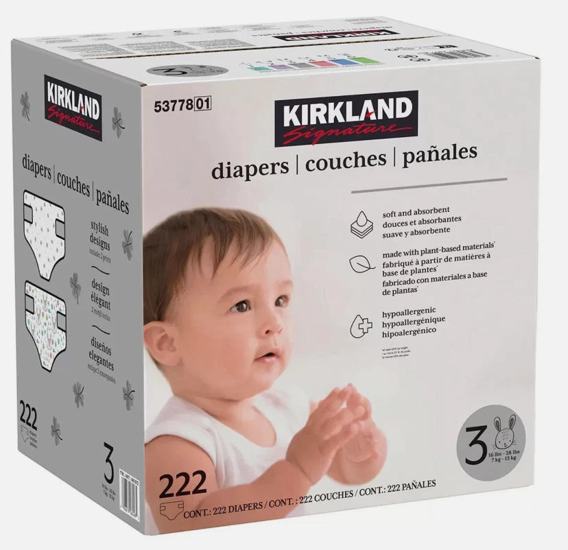 Kirkland Signature Baby Diapers Size 3 Nappy 7-13kg Breathable Pack 222 Nappies
