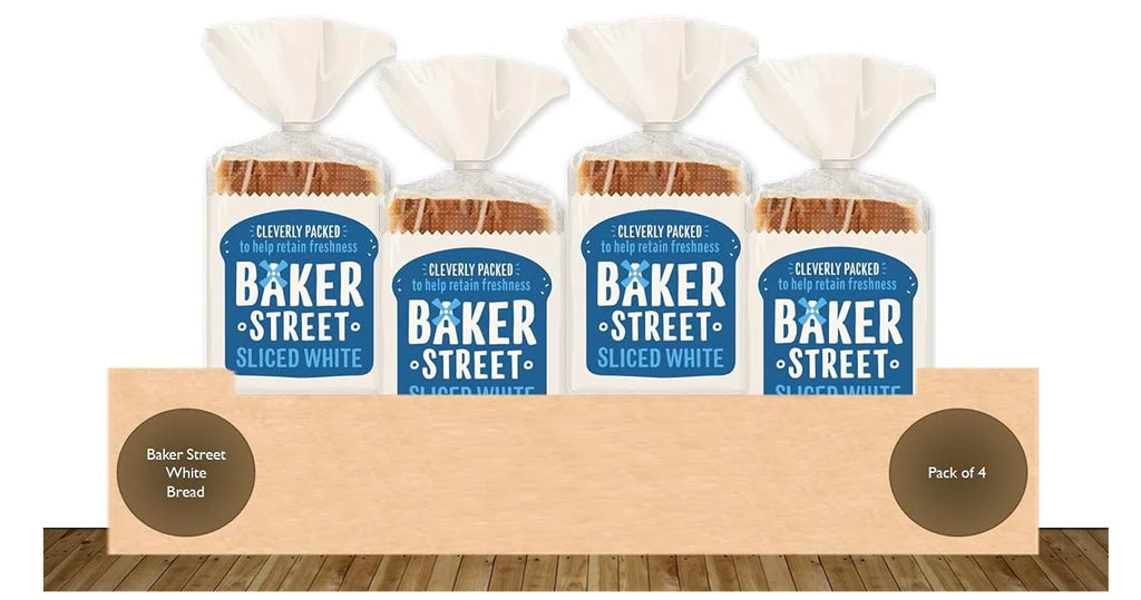 Baker Street White Bread 4 x 550g Cleverly Packed for Long Life Pre-Sliced