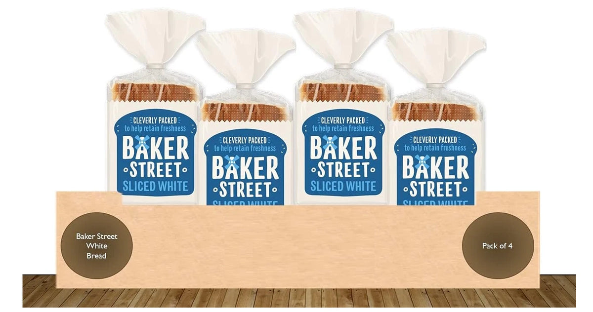 Baker Street White Bread 4 x 550g Cleverly Packed for Long Life Pre-Sliced