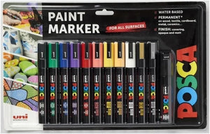 Posca PC-5M Medium Tip Acrylic Paint Marker Pens, 12 Colours Pack