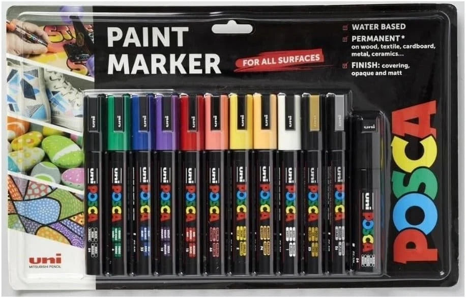 Posca PC-5M Medium Tip Acrylic Paint Marker Pens, 12 Colours Pack