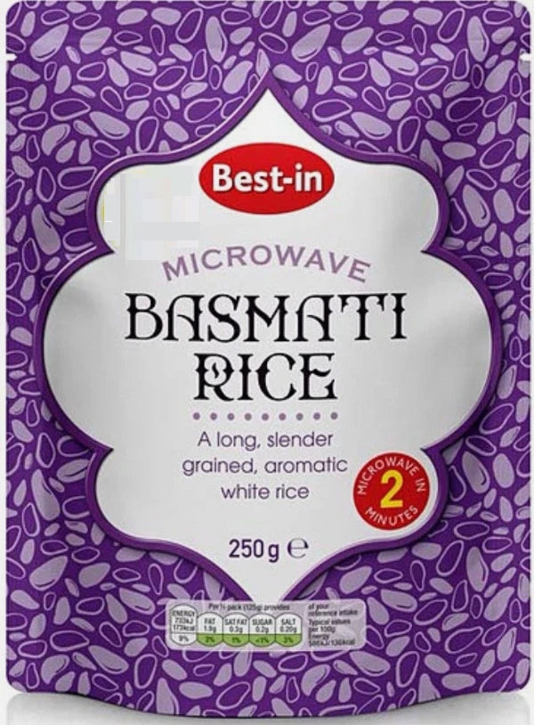 Bestin Basmati Microwave Rice, Long Grained Aromatic White Rice, 250g, 6 Pack