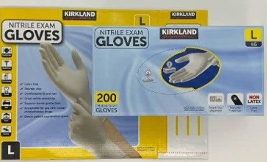 Kirkland Signature Large Nitrile Exam Medical Food Gloves Latex , 2 x 200 Pack