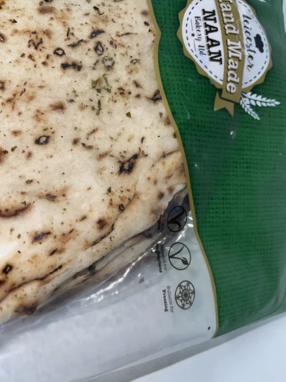 Leicester Handmade Garlic and Coriander Naans Bread Vegan Kosher 2 x 5 Pcs pack