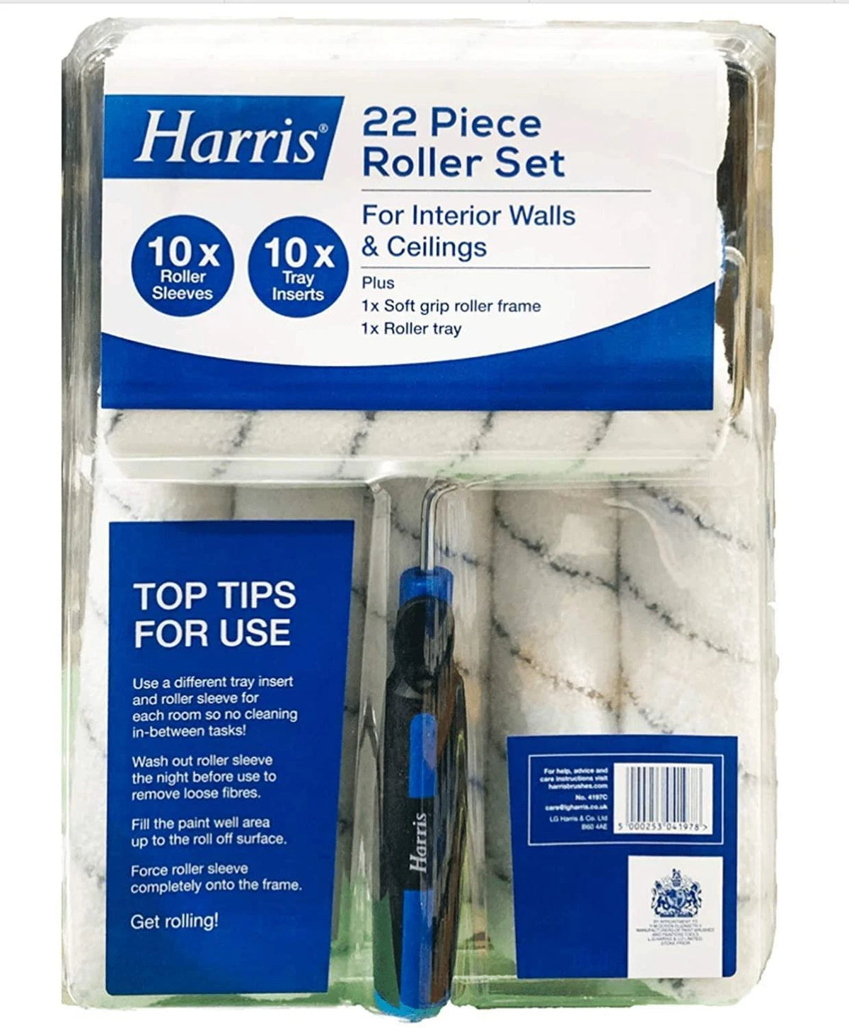 Harris 22 Piece Painting Set Paint Grip 10" Roller +Frame Tray +Inserts +Sleeves