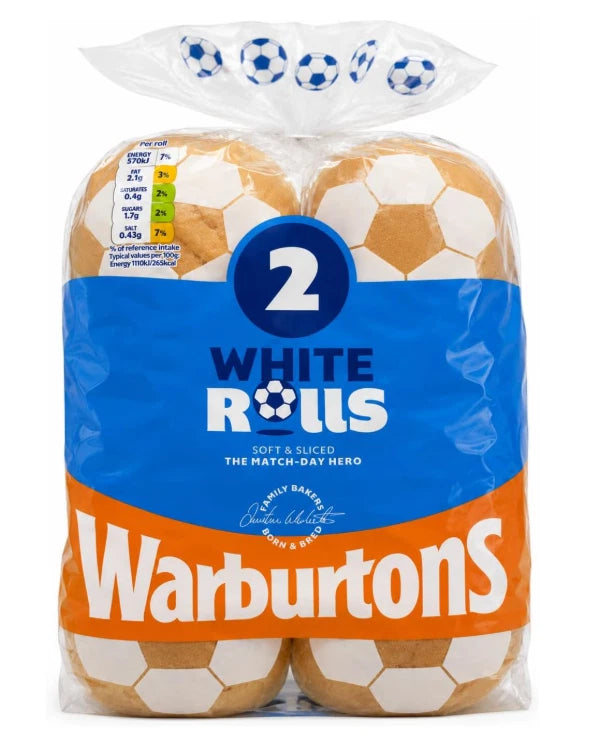 Warburtons White Rolls, Soft and Sliced, Pack of 12 x 2 Pack