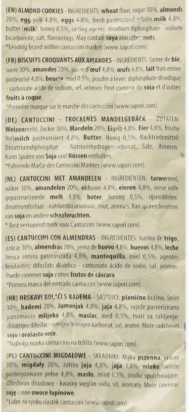 Sapori Cantuccini Almond Biscuit Toscani IGP Italian Baked Crisp Pack 2 x 800g