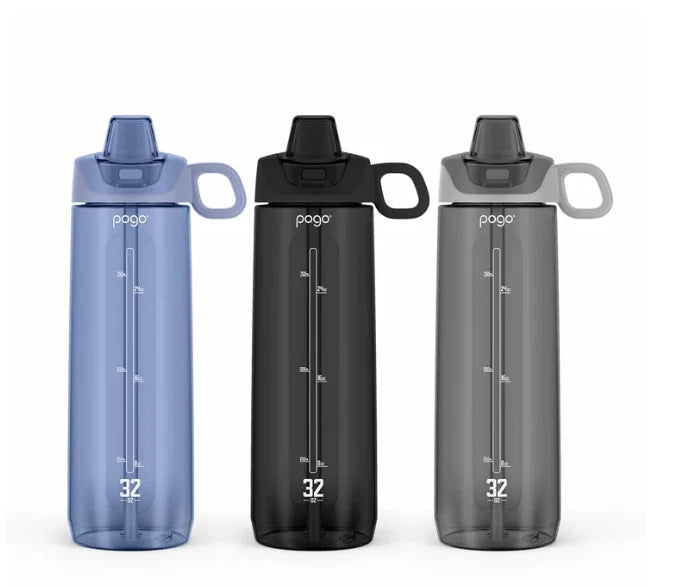 Pogo Tritan 946ml Water Bottle 3-Pack Flip Lid Silicone Straw BPA-Free