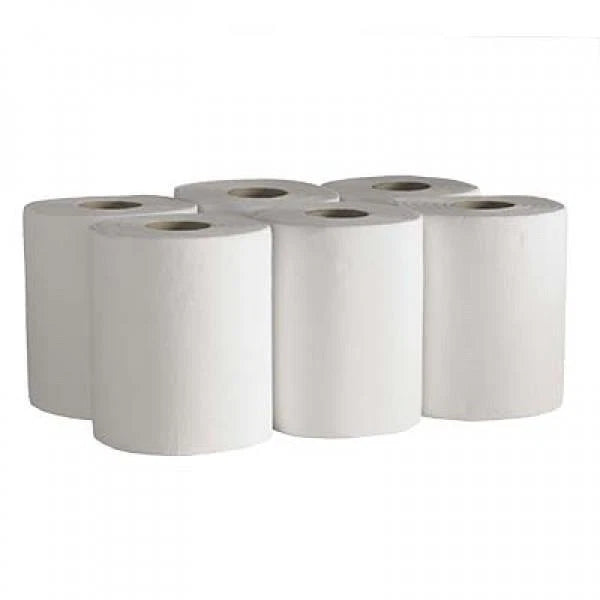 White Roll 2 Ply, Large Roll of Disposable Paper Hand Towels 6 pack