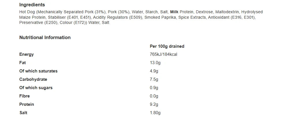 Princes Hot Dogs Frankfurters, Canned Chicken Sausages, 400g, Pack of 12