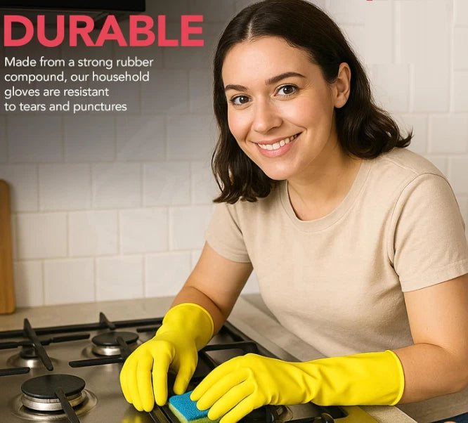 Bestin Rubber Gloves with Cotton Flock Lining Non Slip Grip - Large Pack of 6