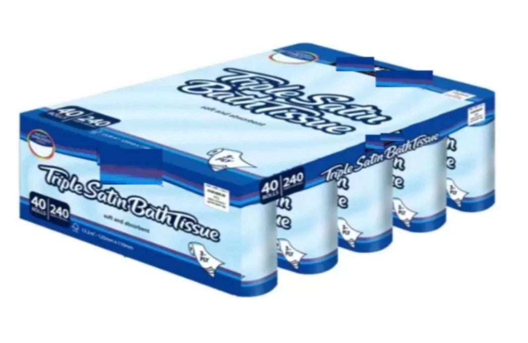 Kirkland Signature 40 Toilet Rolls 3 Ply Triple Satin Tissue 240 Sheets Per Roll